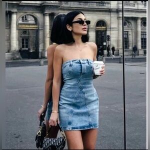 Zara TRF Women’s Blue Denim Strapless Tube Mini Dress size Medium